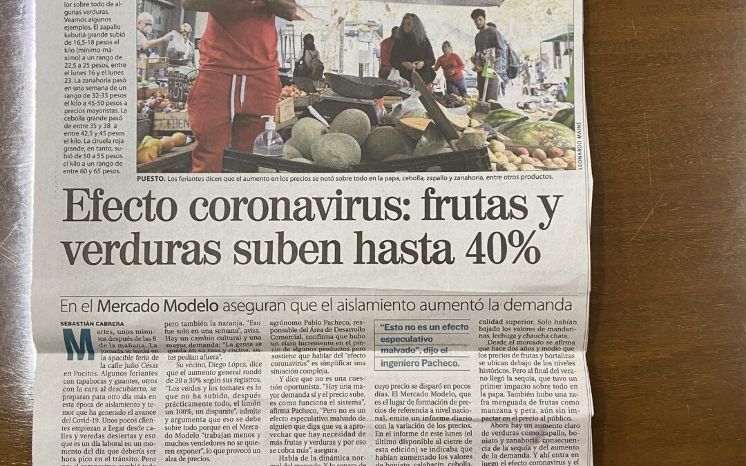 Diario El País, Montevideo. 2020/03/25 / «Efecto coronavirus: frutas y verduras suben hasta 40%»