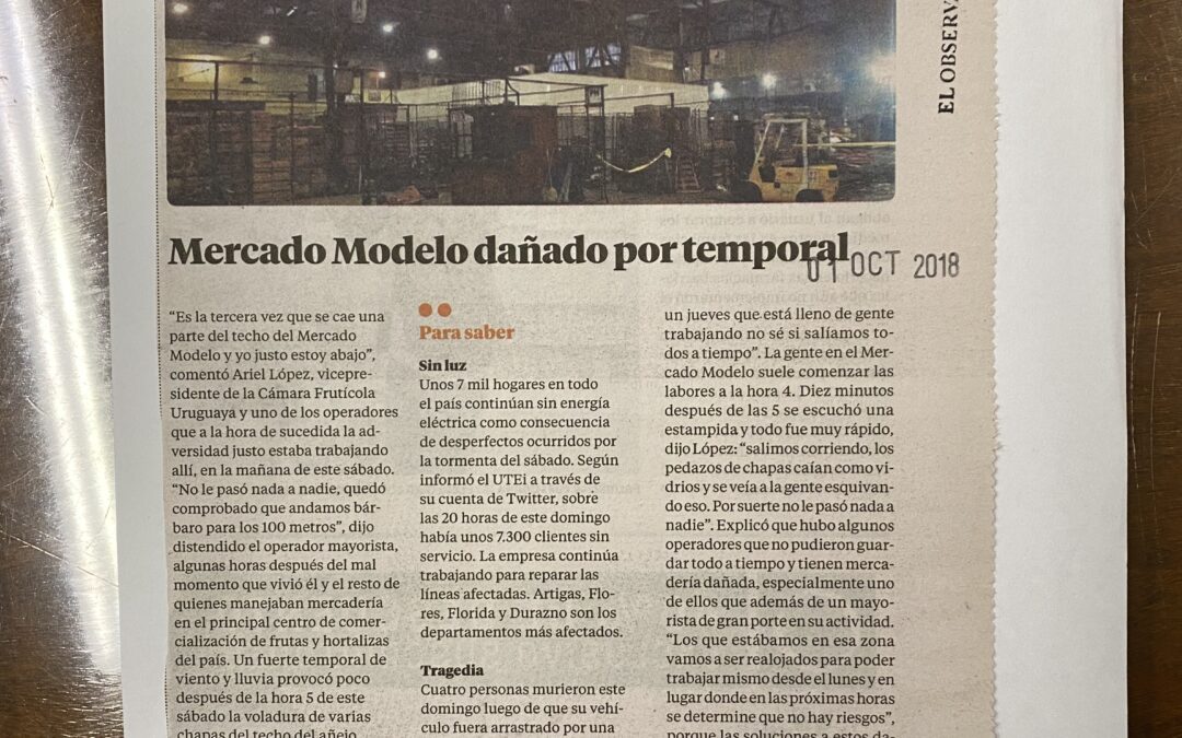 Diario El Observador, Montevideo. 2018/10/01. «Mercado Modelo dañado por temporal»