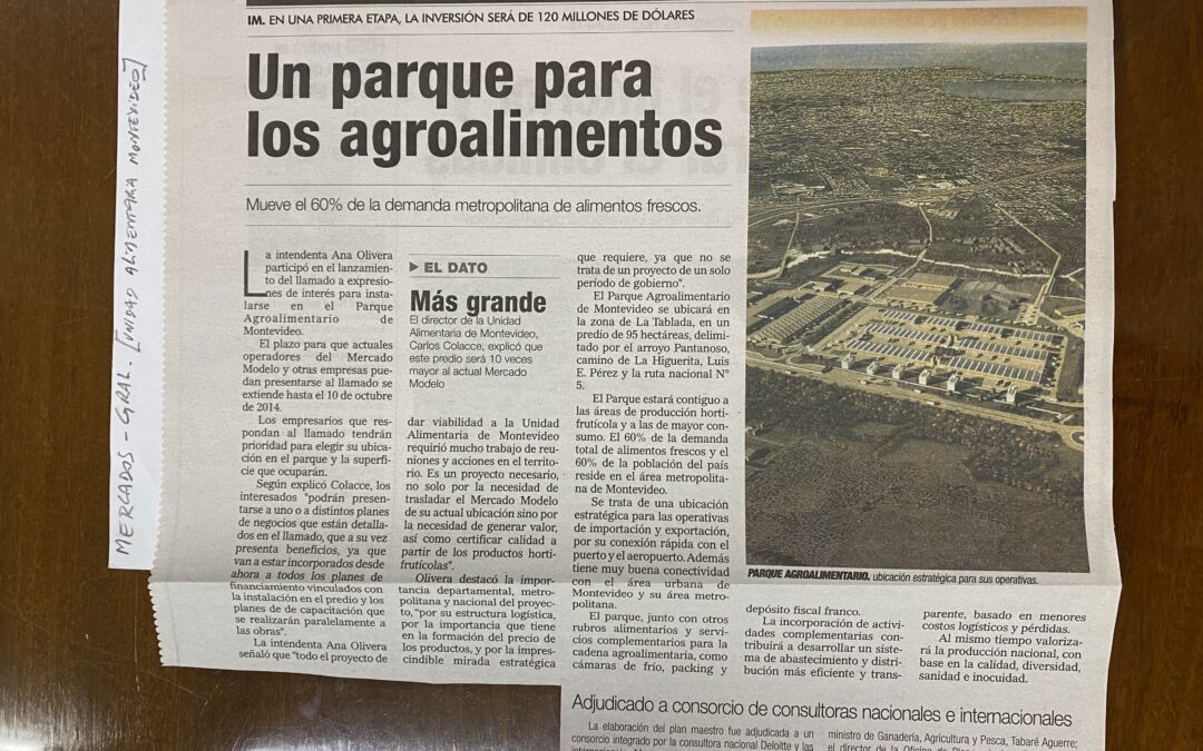 Diario La República, Montevideo. 2014/08/29. «Un parque para los agroalimentos»