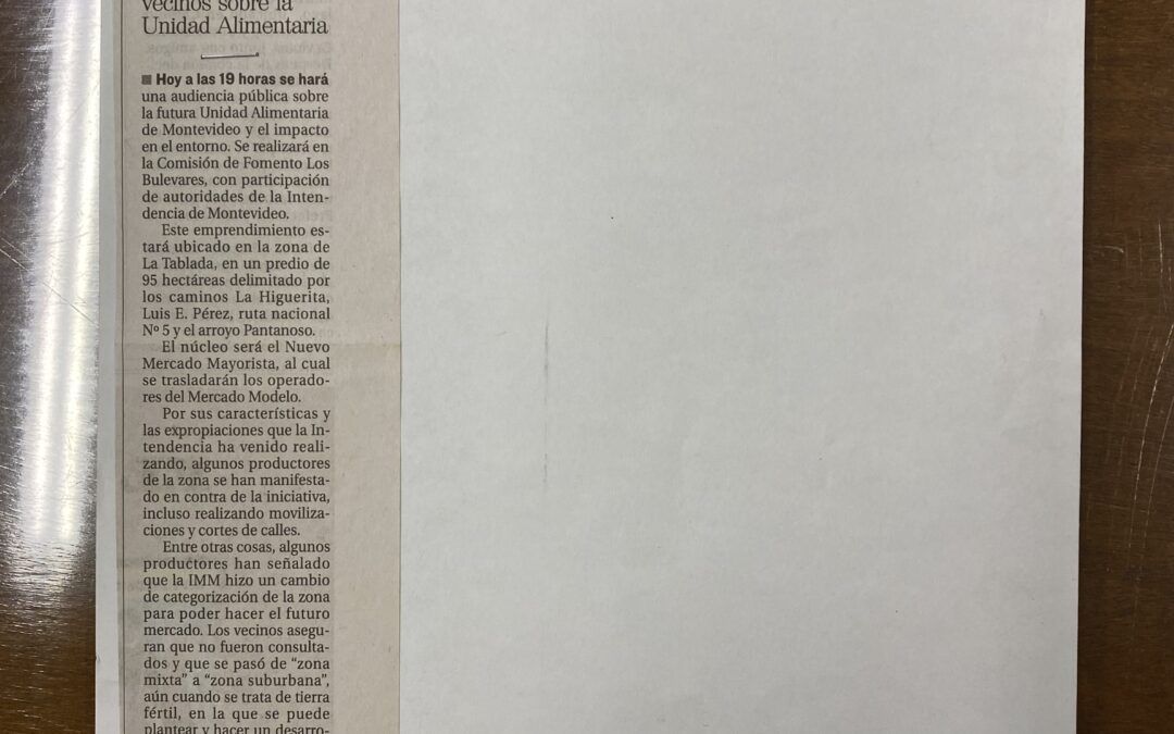 Diario El Pais, Montevideo. 2013/12/12. «Realizan audiencia por nuevo Mercado»