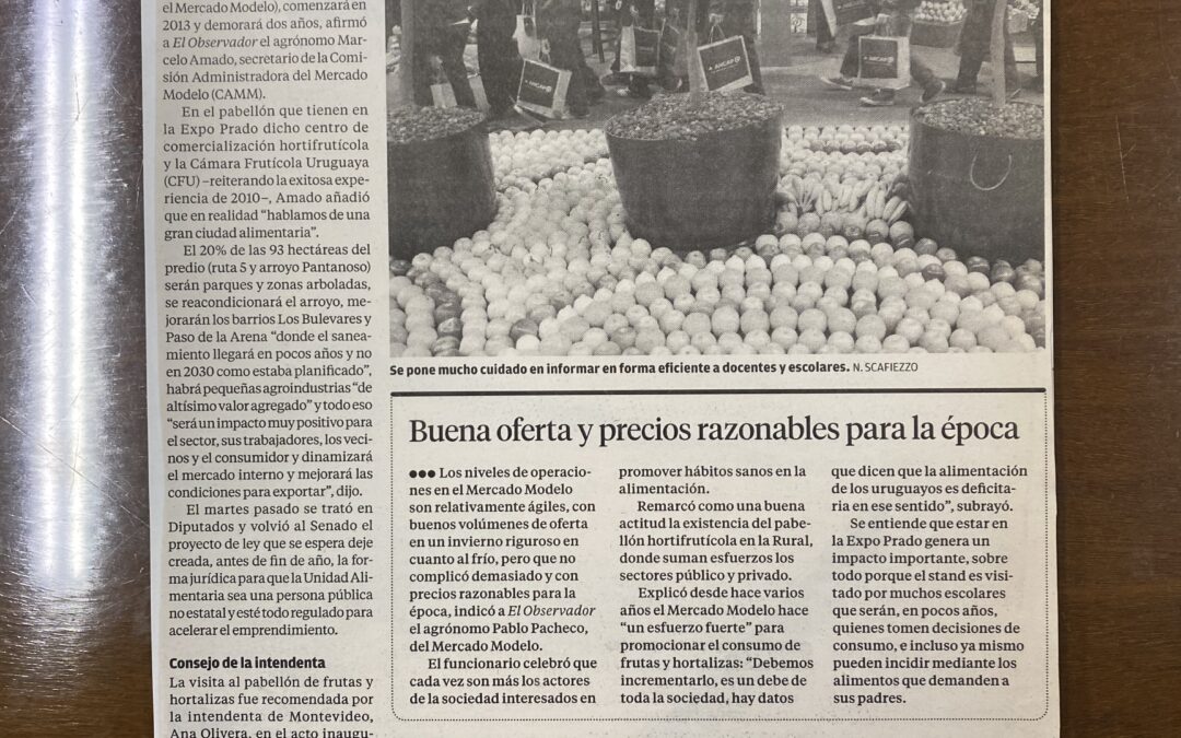 Diario El Observador, Montevideo. 2011/09/11. «Unidad Alimentaria Montevideo comenzará a construirse en 2013»