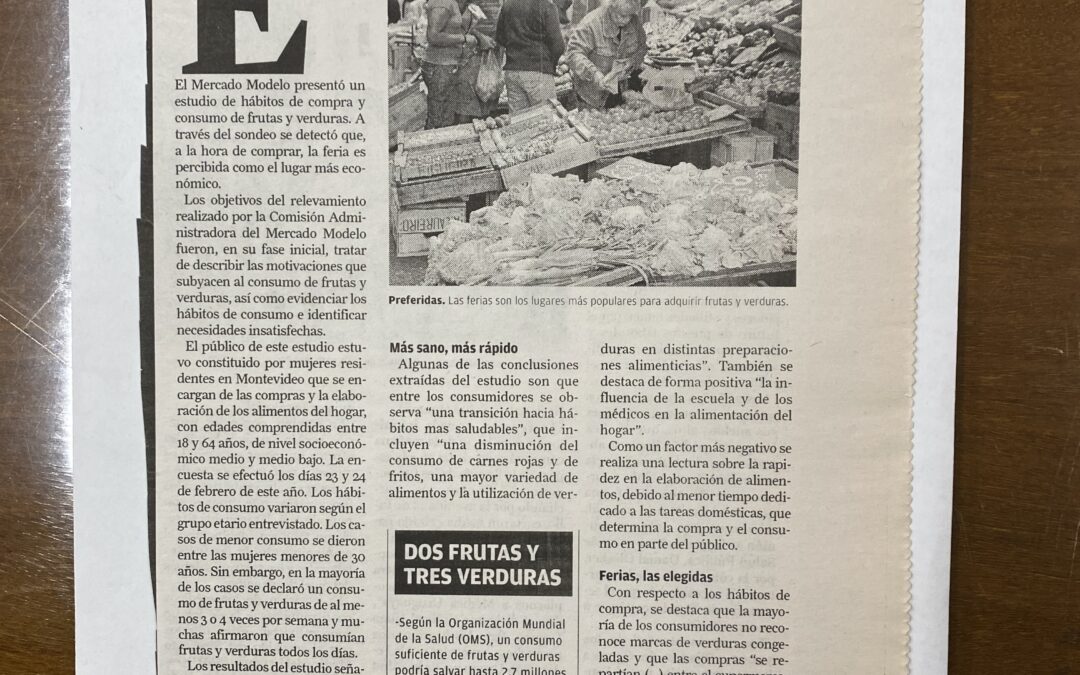 Diario La República, Montevideo. 2011/04/08. «Montevideanos comen más sano: más vegetales y menos carne»