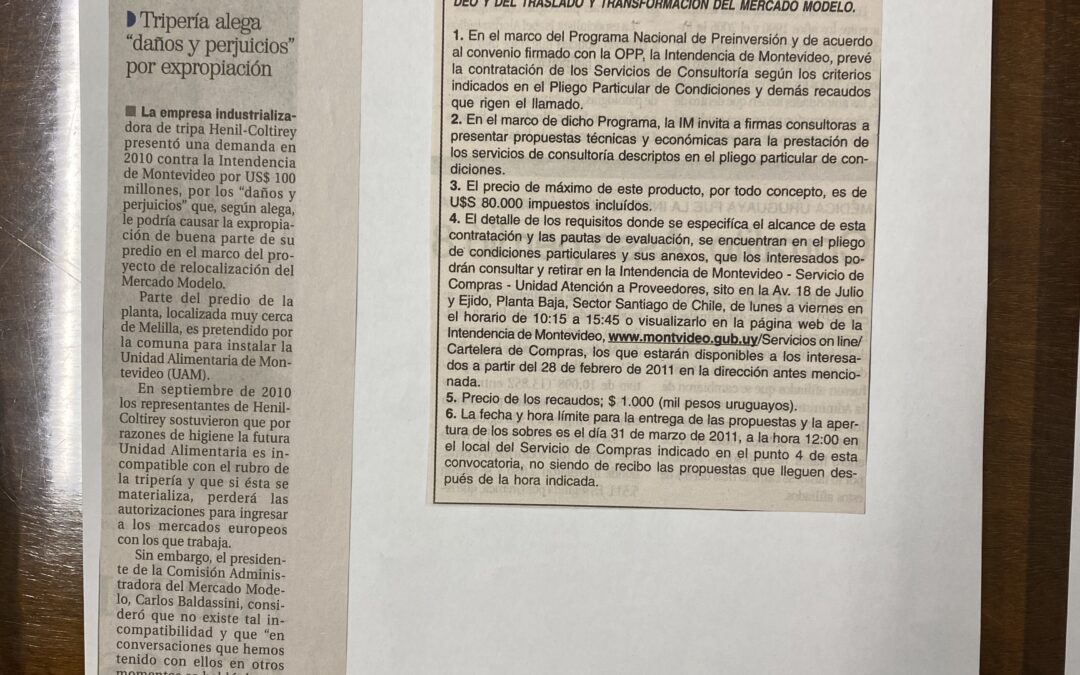 Diario Ultimas Noticias, Montevideo. 2011/03/03. «Prestamo BID nº786/SF-UR»