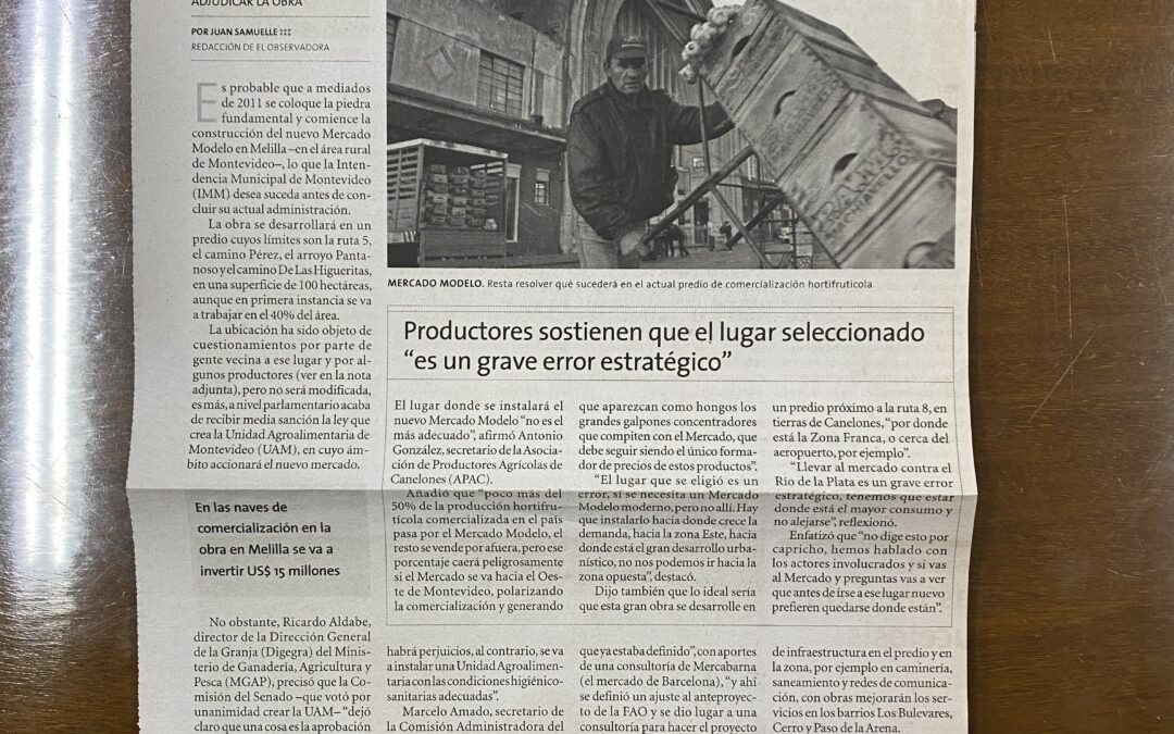 Diario El Observador, Montevideo. 2010/10/08. «En 2011 comenzarán a construir nuevo Mercado Modelo»