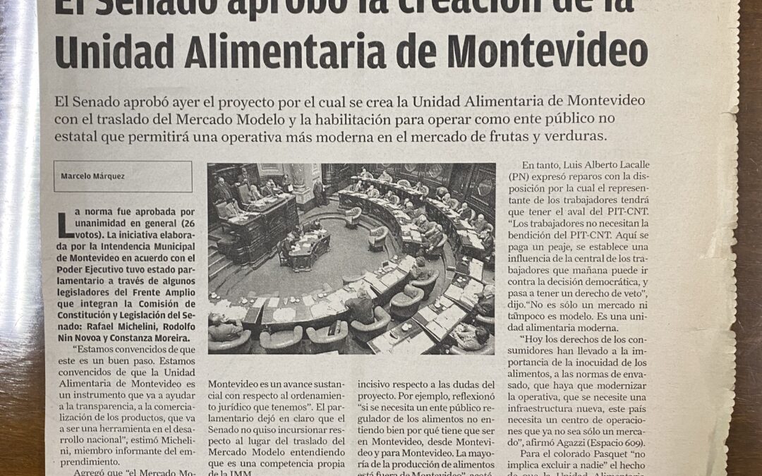 Diario La República, Montevideo. 2010/09/30. «El Senado aprobó la creación de la Unidad Alimentaria de Montevideo»