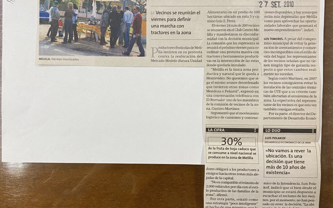 Diario El Observador, Montevideo. 2010/09/27. «Planean protesta en la futura ubicación del Mercado Modelo»