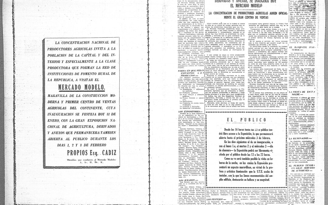 Diario El Bien Público, Montevideo. 1937/01/31 / «CON LA GRAN EXPOSICION NACIONAL DE AGRICULTURA, DERIVADOS Y ANEXOS, SE INAUGURA HOY EL MERCADO MODELO»