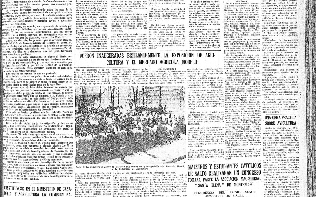 Diario El Bien Público, Montevideo. 1937/02/01. «FUERON INAUGURADAS BRILLANTEMENTE LA EXPOSICION DE AGRICULTURA Y EL MERCADO AGRICOLA MODELO»