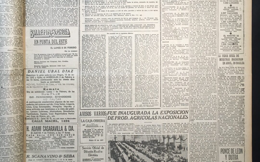 Diario El País, Montevideo. 1937/02/01. «FUE INAUGURADA LA EXPOSICION DE PROD. AGRICOLAS NACIONALES»