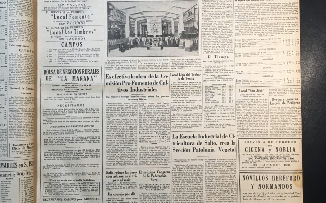 Diario La Mañana, Montevideo. 1937/02/03. «En la Exposición Nacional de Agricultura el stand presentado por Alfa Laval S.A.I.»