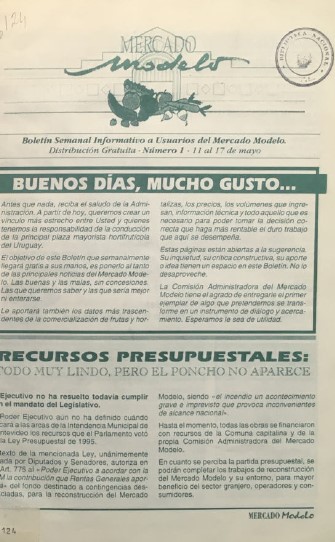 «MERCADO MODELO. Boletín Semanal Informativo a Usuarios del Mercado Modelo» Número 1