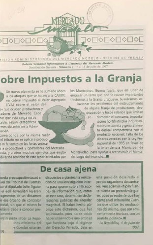 «MERCADO MODELO. Boletín Semanal Informativo a Usuarios del Mercado Modelo» Número 9